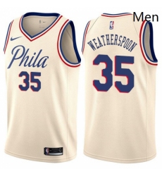 Mens Nike Philadelphia 76ers 35 Clarence Weatherspoon Swingman Cream NBA Jersey City Edition 