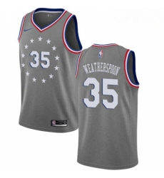 Mens Nike Philadelphia 76ers 35 Clarence Weatherspoon Swingman Gray NBA Jersey City Edition 
