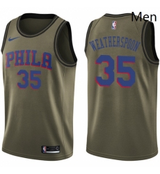 Mens Nike Philadelphia 76ers 35 Clarence Weatherspoon Swingman Green Salute to Service NBA Jersey 