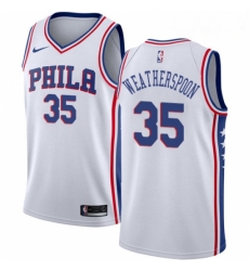 Mens Nike Philadelphia 76ers 35 Clarence Weatherspoon Swingman White Home NBA Jersey Association Edition 