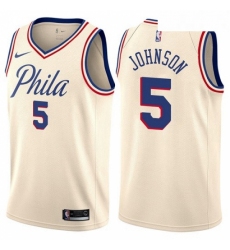 Mens Nike Philadelphia 76ers 5 Amir Johnson Authentic Cream NBA Jersey City Edition 