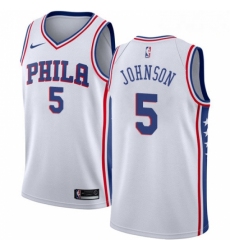 Mens Nike Philadelphia 76ers 5 Amir Johnson Authentic White Home NBA Jersey Association Edition 