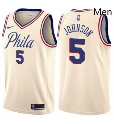 Mens Nike Philadelphia 76ers 5 Amir Johnson Swingman Cream NBA Jersey City Edition 