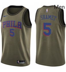 Mens Nike Philadelphia 76ers 5 Landry Shamet Swingman Green Salute to Service NBA Jersey 