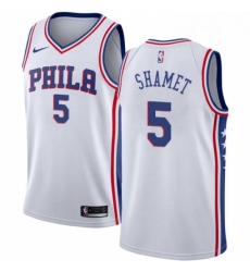 Mens Nike Philadelphia 76ers 5 Landry Shamet Swingman White NBA Jersey Association Edition 