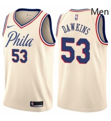 Mens Nike Philadelphia 76ers 53 Darryl Dawkins Swingman Cream NBA Jersey City Edition 