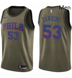 Mens Nike Philadelphia 76ers 53 Darryl Dawkins Swingman Green Salute to Service NBA Jersey 
