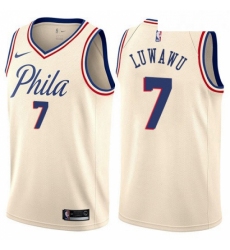 Mens Nike Philadelphia 76ers 7 Timothe Luwawu Swingman Cream NBA Jersey City Edition