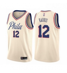 Mens Philadelphia 76ers 12 Tobias Harris Authentic Cream Basketball Jersey City Edition 