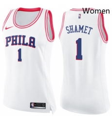Womens Nike Philadelphia 76ers 1 Landry Shamet Swingman White Pink Fashion NBA Jersey 