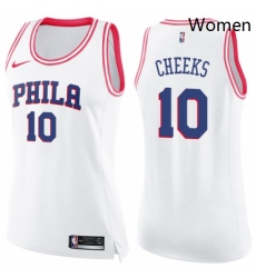 Womens Nike Philadelphia 76ers 10 Maurice Cheeks Swingman WhitePink Fashion NBA Jersey