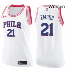 Womens Nike Philadelphia 76ers 21 Joel Embiid Swingman WhitePink Fashion NBA Jersey