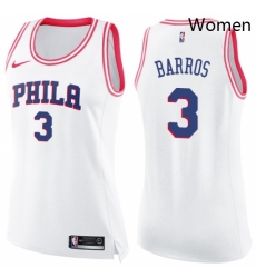 Womens Nike Philadelphia 76ers 3 Dana Barros Swingman WhitePink Fashion NBA Jersey