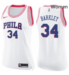 Womens Nike Philadelphia 76ers 34 Charles Barkley Swingman WhitePink Fashion NBA Jersey