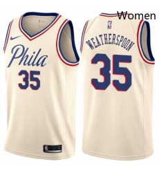 Womens Nike Philadelphia 76ers 35 Clarence Weatherspoon Swingman Cream NBA Jersey City Edition 