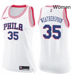 Womens Nike Philadelphia 76ers 35 Clarence Weatherspoon Swingman WhitePink Fashion NBA Jersey 