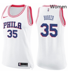Womens Nike Philadelphia 76ers 35 Trevor Booker Swingman WhitePink Fashion NBA Jersey 