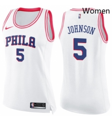 Womens Nike Philadelphia 76ers 5 Amir Johnson Swingman WhitePink Fashion NBA Jersey 
