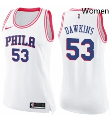 Womens Nike Philadelphia 76ers 53 Darryl Dawkins Swingman WhitePink Fashion NBA Jersey 