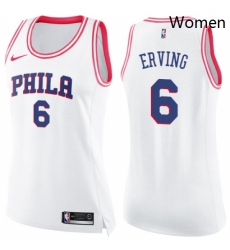 Womens Nike Philadelphia 76ers 6 Julius Erving Swingman WhitePink Fashion NBA Jersey