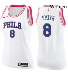 Womens Nike Philadelphia 76ers 8 Zhaire Smith Swingman White Pink Fashion NBA Jersey 