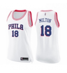 Womens Philadelphia 76ers 18 Shake Milton Swingman White Pink Fashion Basketball Jersey 