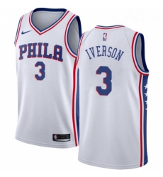 Youth Nike Philadelphia 76ers 3 Allen Iverson Authentic White Home NBA Jersey Association Edition