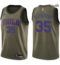 Youth Nike Philadelphia 76ers 35 Clarence Weatherspoon Swingman Green Salute to Service NBA Jersey 