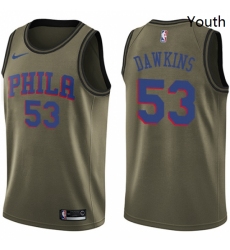 Youth Nike Philadelphia 76ers 53 Darryl Dawkins Swingman Green Salute to Service NBA Jersey 