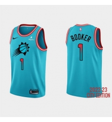 Men Phoenix Suns 1 Devin Booker 2022 23 Blue City Edition Stitched Basketball Jersey