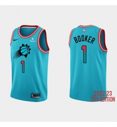 Men Phoenix Suns 1 Devin Booker 2022 23 Blue City Edition Stitched Basketball Jersey