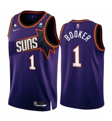 Men Phoenix Suns 1 Devin Booker 2022 23 Purple 75th Anniversary Icon Edition With NO 6 Patch Stitched Jersey