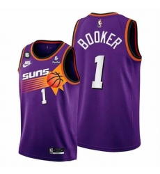 Men Phoenix Suns 1 Devin Booker Purple With NO 6 Patch Stitched Basketball Jersey