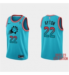Men Phoenix Suns 22 Deandre Ayton Blue 2022 23 City Edition With Black Payple Patch Stitched Basketball Jersey
