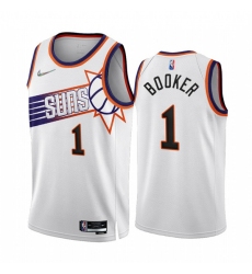 Men's Phoenix Suns #1 Devin Booker 2022-23 White 75th Anniversary Association Edition Stitched Jersey