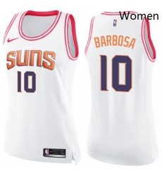Womens Nike Phoenix Suns 10 Leandro Barbosa Swingman WhitePink Fashion NBA Jersey 