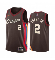 Men Nike Portland Blazers 2 Gary Trent Jr  Chocolate NBA Swingman 2020 21 City Edition Jersey