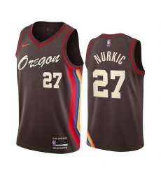 Men Nike Portland Blazers 27 Jusuf Nurkic Chocolate NBA Swingman 2020 21 City Edition Jersey