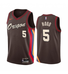 Men Nike Portland Blazers 5 Rodney Hood Chocolate NBA Swingman 2020 21 City Edition Jersey