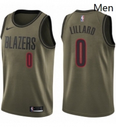 Mens Nike Portland Trail Blazers 0 Damian Lillard Swingman Green Salute to Service NBA Jersey