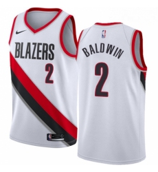 Mens Nike Portland Trail Blazers 2 Wade Baldwin Swingman White NBA Jersey Association Edition 