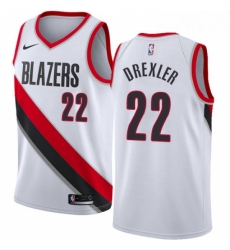 Mens Nike Portland Trail Blazers 22 Clyde Drexler Authentic White Home NBA Jersey Association Edition 