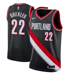 Mens Nike Portland Trail Blazers 22 Clyde Drexler Swingman Black Road NBA Jersey Icon Edition 