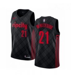 Mens Portland Trail Blazers 21 Hassan Whiteside Authentic Black Basketball Jersey City Edition 