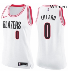 Womens Nike Portland Trail Blazers 0 Damian Lillard Swingman WhitePink Fashion NBA Jersey