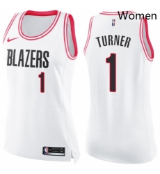 Womens Nike Portland Trail Blazers 1 Evan Turner Swingman WhitePink Fashion NBA Jersey