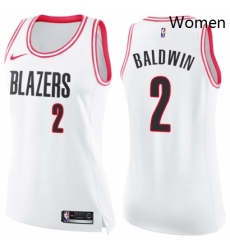 Womens Nike Portland Trail Blazers 2 Wade Baldwin Swingman White Pink Fashion NBA Jersey 