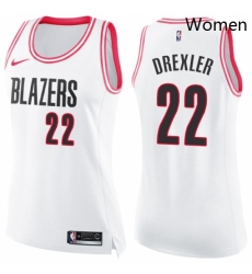 Womens Nike Portland Trail Blazers 22 Clyde Drexler Swingman WhitePink Fashion NBA Jersey 