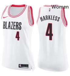Womens Nike Portland Trail Blazers 4 Moe Harkless Swingman WhitePink Fashion NBA Jersey 