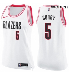 Womens Nike Portland Trail Blazers 5 Seth Curry Swingman White Pink Fashion NBA Jersey 